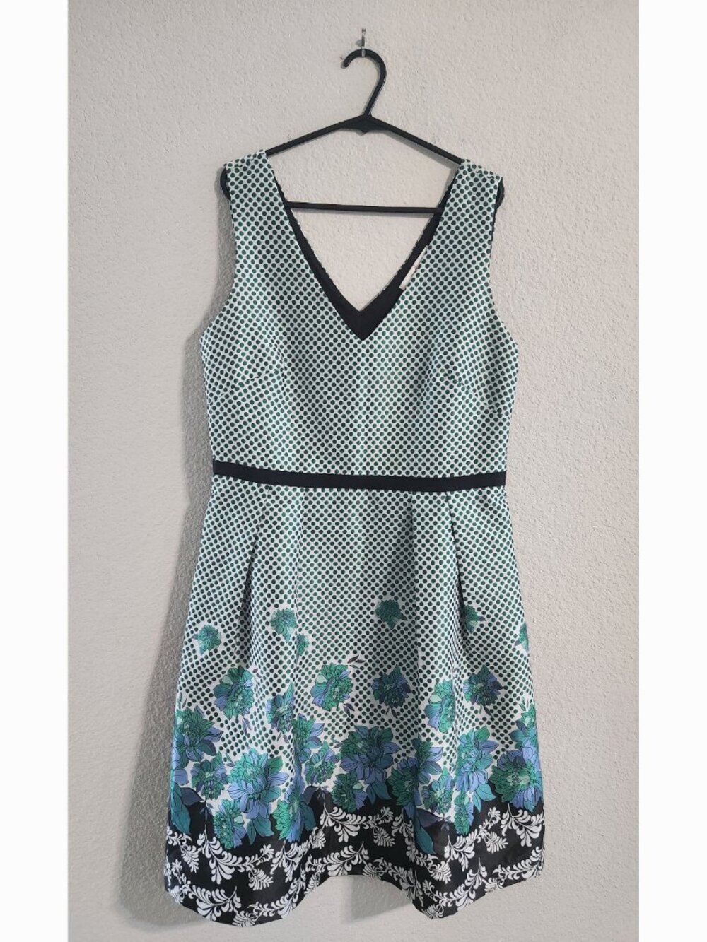 Rene Derhy Sleeveless Polka Dot Dress Floral Print Detail Women’s Medium
